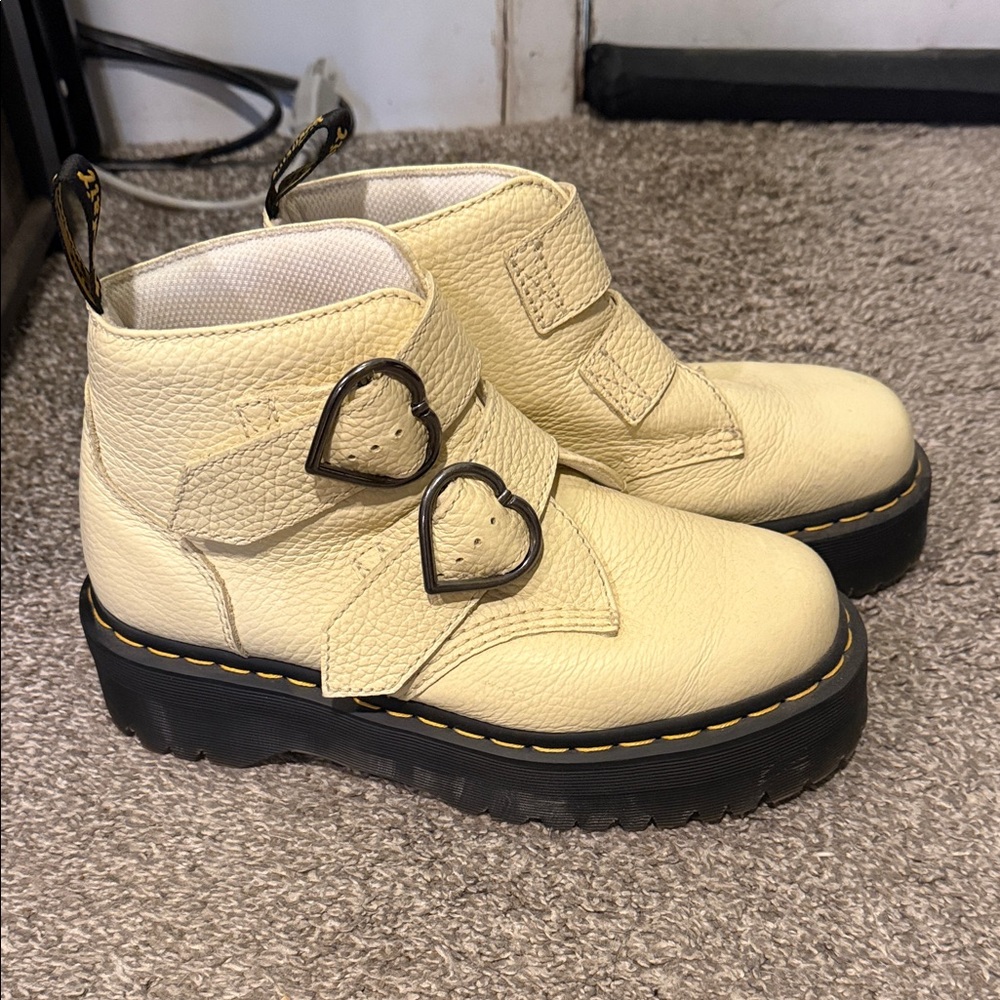 Dr. Martens Cream Leather Devon Heart Platform Boots